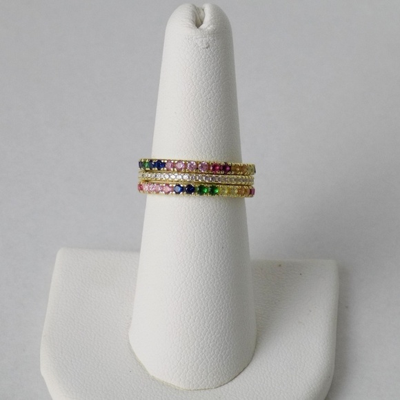 new in box! set of 3 stacking rings gold with rainbow diamonds cz eternity band - Picture 5 of 6